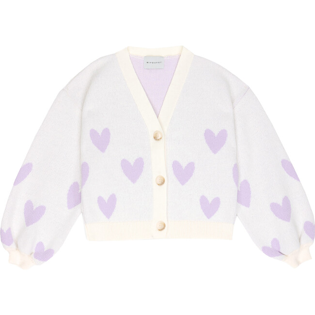 Lena Heart Motif V-Neck Dropped Shoulder Cardigan, Mauve - Cardigans - 2