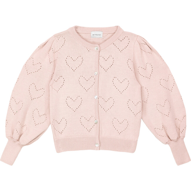 Duna Crew Neck Long Puff Sleeve Cardigan, Light Pink