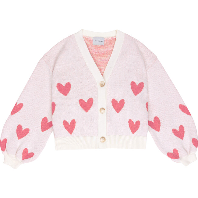 Lena Heart Motif V-Neck Dropped Shoulder Cardigan, Coral