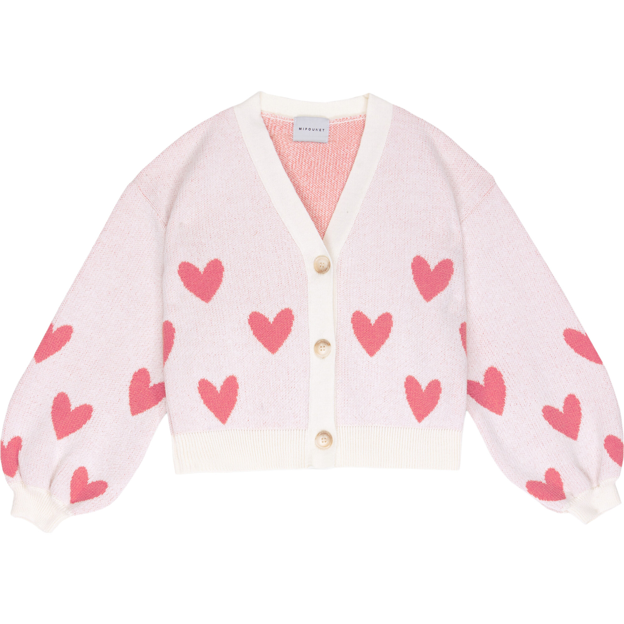 Lena Heart Motif V-Neck Dropped Shoulder Cardigan, Coral - Cardigans - 1