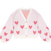 Lena Heart Motif V-Neck Dropped Shoulder Cardigan, Coral - Cardigans - 1 - thumbnail