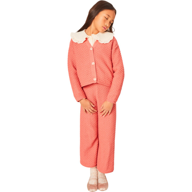 Isabella Over sized Collar Ruffle Trim Cardigan, Coral - Cardigans - 4