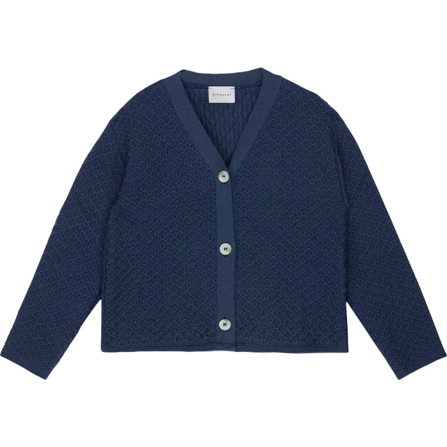 Ines V-Neck Dropped Shoulder Cardigan, Dark Blue