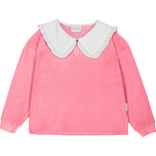 Manuela Cotton Velvet Oversized Collar Sweatshirt, Pink