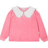 Manuela Cotton Velvet Oversized Collar Sweatshirt, Pink - Sweatshirts - 1 - thumbnail