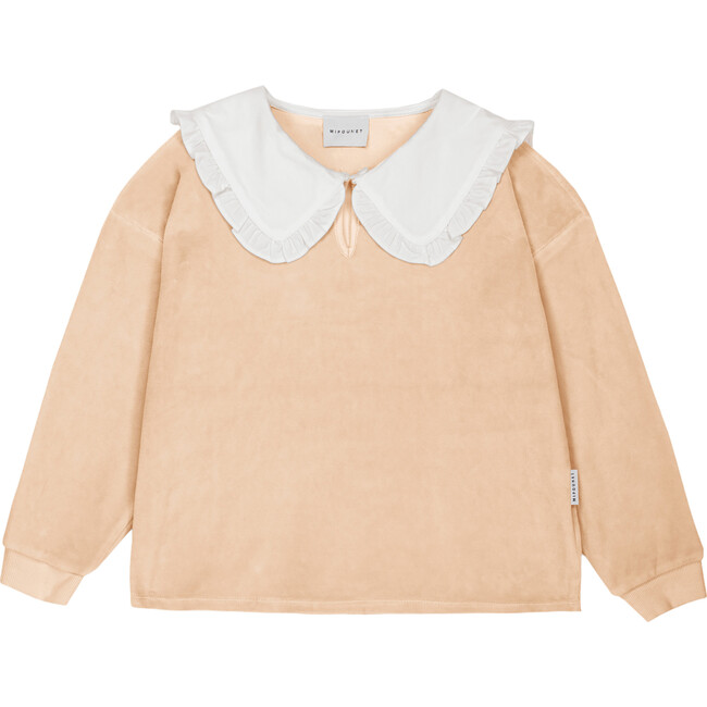 Manuela Cotton Velvet Oversized Collar Sweatshirt, Beige