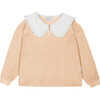 Manuela Cotton Velvet Oversized Collar Sweatshirt, Beige - Sweatshirts - 1 - thumbnail