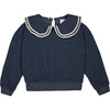 Lola Cotton Velvet Oversized Collar Sweatshirt, Dark Blue - Sweatshirts - 1 - thumbnail