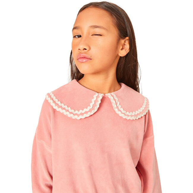 Lola Cotton Velvet Oversized Collar Sweatshirt, Coral - Sweatshirts - 2