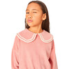 Lola Cotton Velvet Oversized Collar Sweatshirt, Coral - Sweatshirts - 2