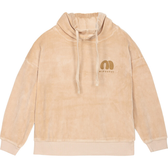 Flavio Cotton Velvet Dropped Shoulder Hooded Sweatshirt, Beige - Sweatshirts - 2