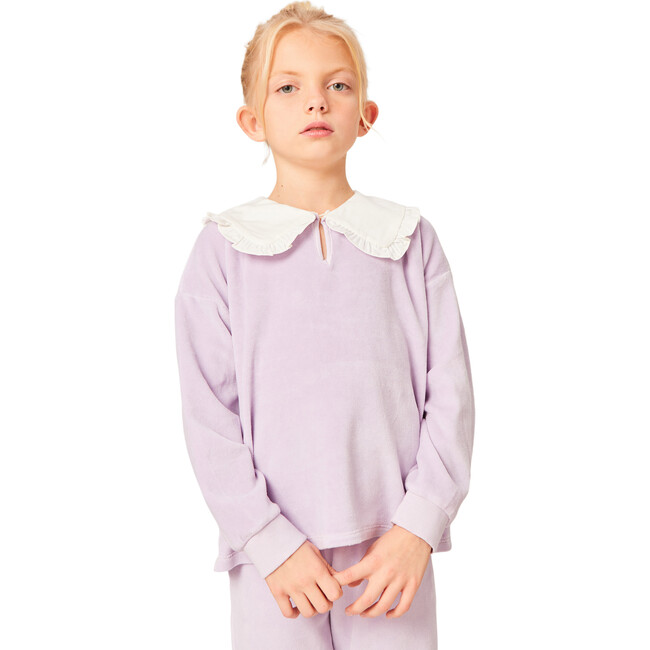 Manuela Cotton Velvet Oversized Collar Sweatshirt, Mauve - Sweatshirts - 2