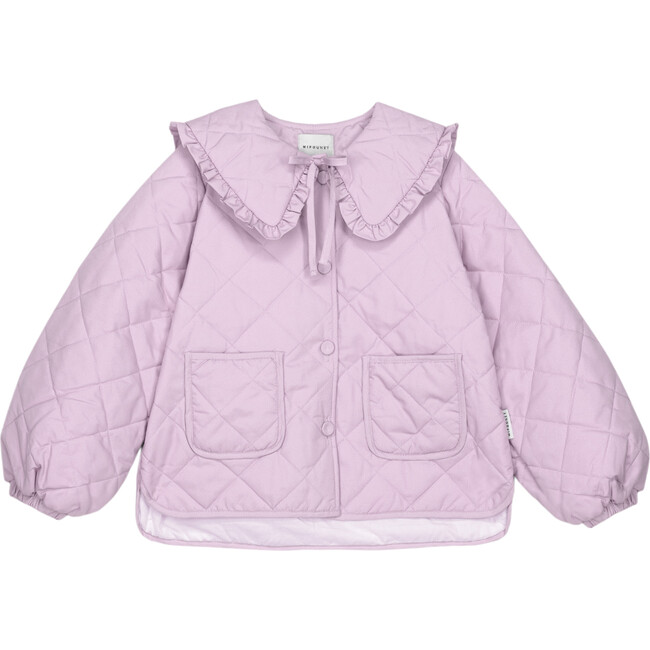 Giulia Oversized Collar Ruffle Trim Boxy Quilted Jacket, Mauve - Jackets - 2