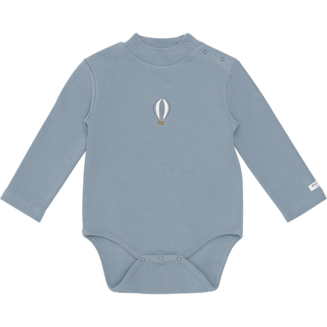 Stev Mao Collar Long Sleeve Bodysuit, Air Balloon Foggy Blue - Onesies - 1