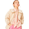 Olivia Oversized Collar Ruffle Trim Long Quilted Jacket, Ecru - Jackets - 3