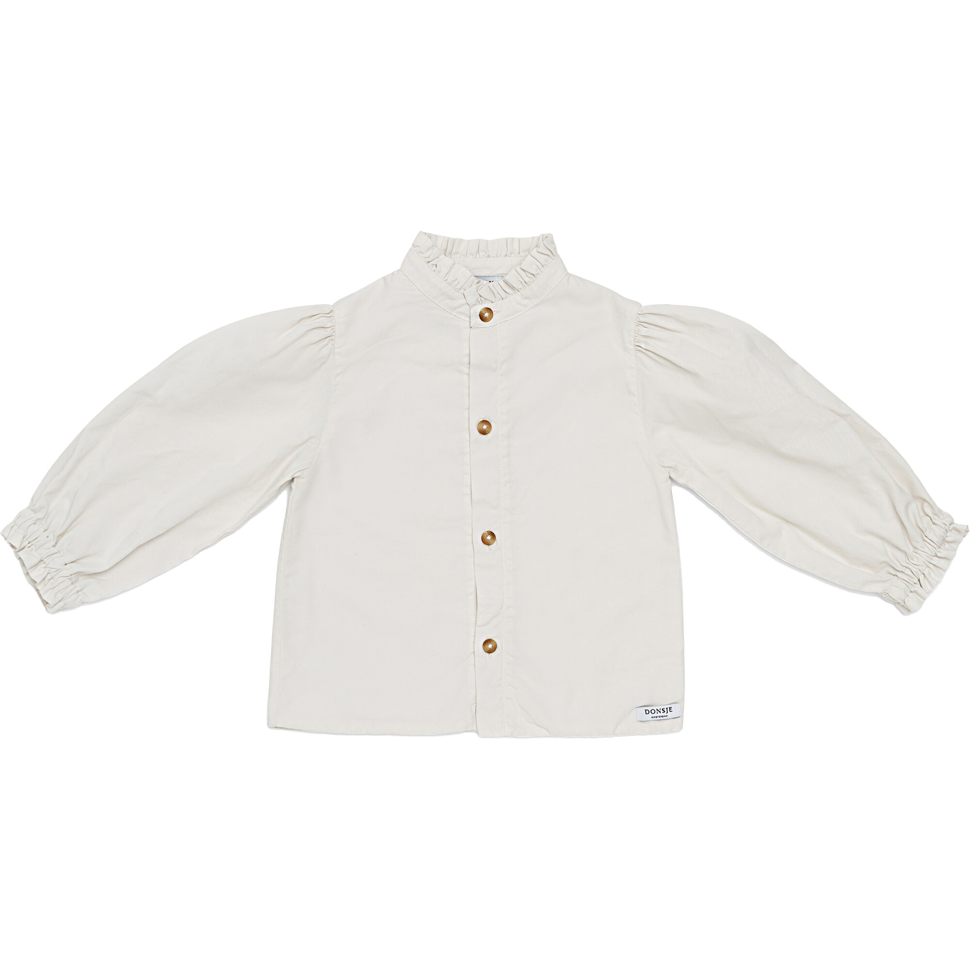 Roze High Ruffle Neck Long Puff Sleeve Blouse, White Sand - Blouses - 1