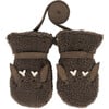 Richy Curly Faux Fur Leather Ears & Velcro Strap Mittens, Stag Hazelnut - Gloves - 1 - thumbnail