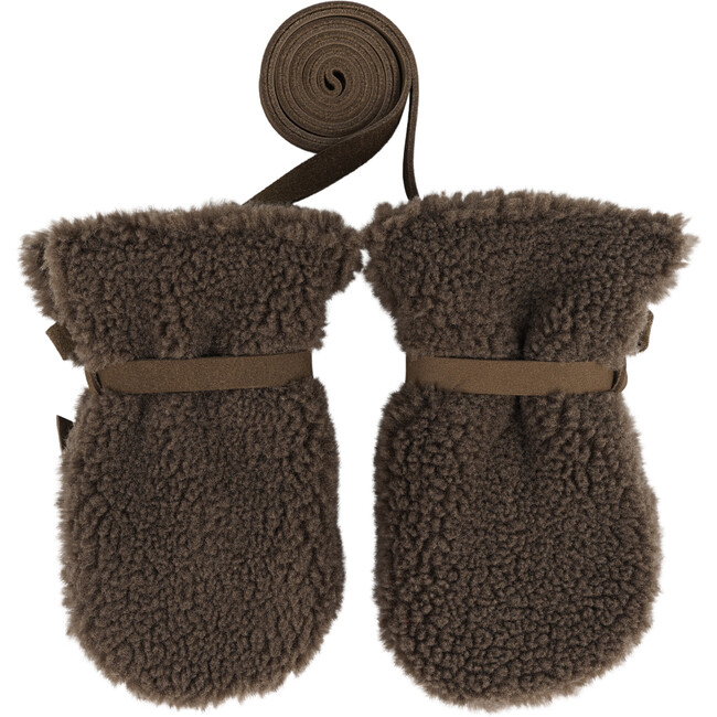 Richy Curly Faux Fur Leather Ears & Velcro Strap Mittens, Stag Hazelnut - Gloves - 2