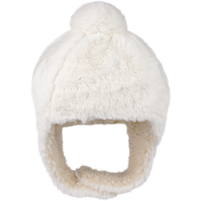 Pila Faux Fur Ear Pom Pom Chin Strap Hat, Off-White Soft Faux Fur