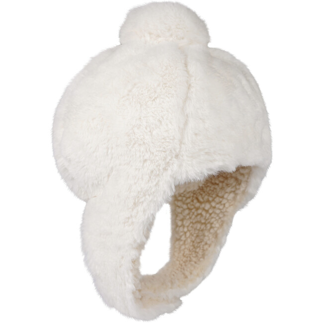 Pila Faux Fur Ear Pom Pom Chin Strap Hat, Off-White Soft Faux Fur - Hats - 3