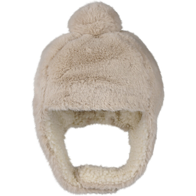 Pila Faux Fur Ear Pom Pom Chin Strap Hat, Light Beige Soft Faux Fur