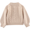 Niena Merino Wool Braided Knit Bishop Sleeve Sweater, Lavender Brown - Sweaters - 1 - thumbnail