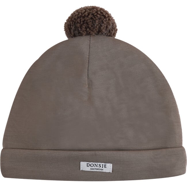 Miep Faux Fur Ear Pom Pom Beanie Hat, Bear Dusty Brown - Hats - 1