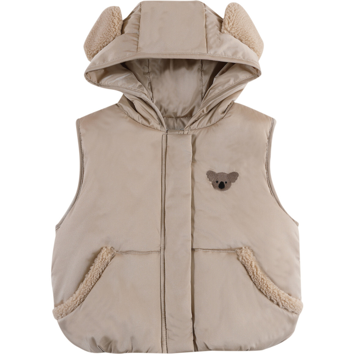 Luijx Puffer Hooded Bodywarmer Vest, Koala Soft Taupe - Donsje