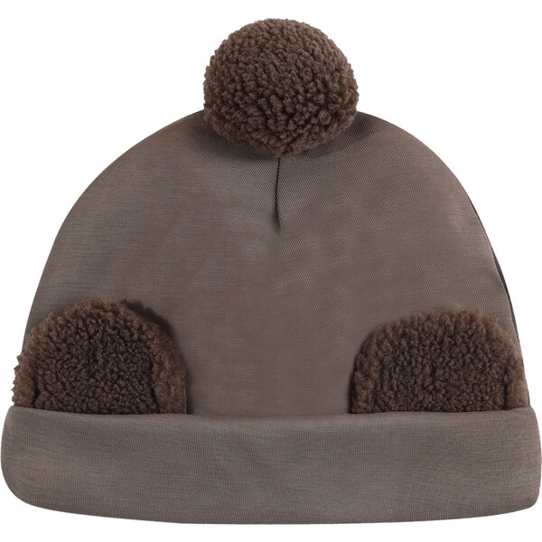 Miep Faux Fur Ear Pom Pom Beanie Hat, Bear Dusty Brown - Donsje