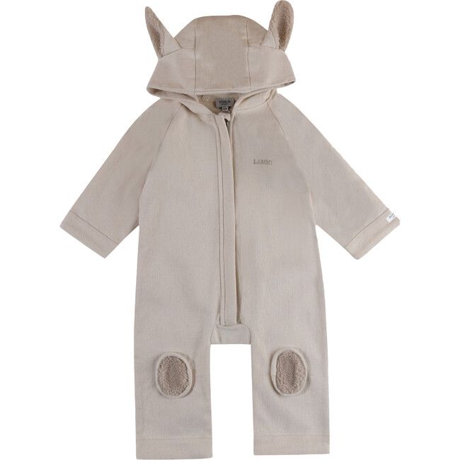 Lonik Sherpa Knee Patch & Ear Hooded Jumpsuit, Lammy Warm White - Jumpsuits - 1