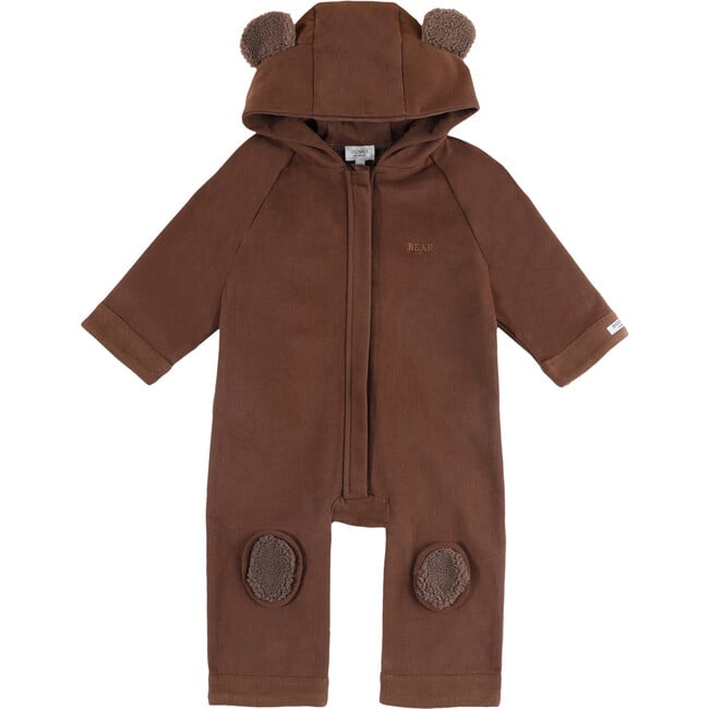 Lonik Sherpa Knee Patch & Ear Hooded Jumpsuit, Bear Pecan Brown