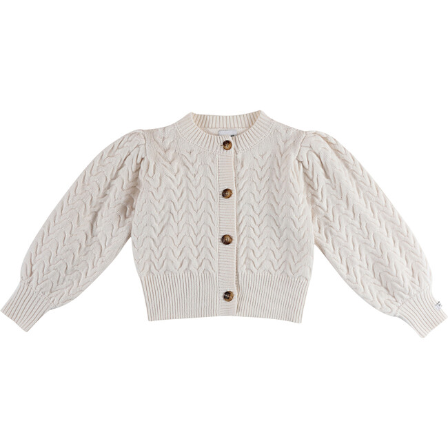 Zinne Wave Knit Blouson Sleeve Cardigan, Warm White