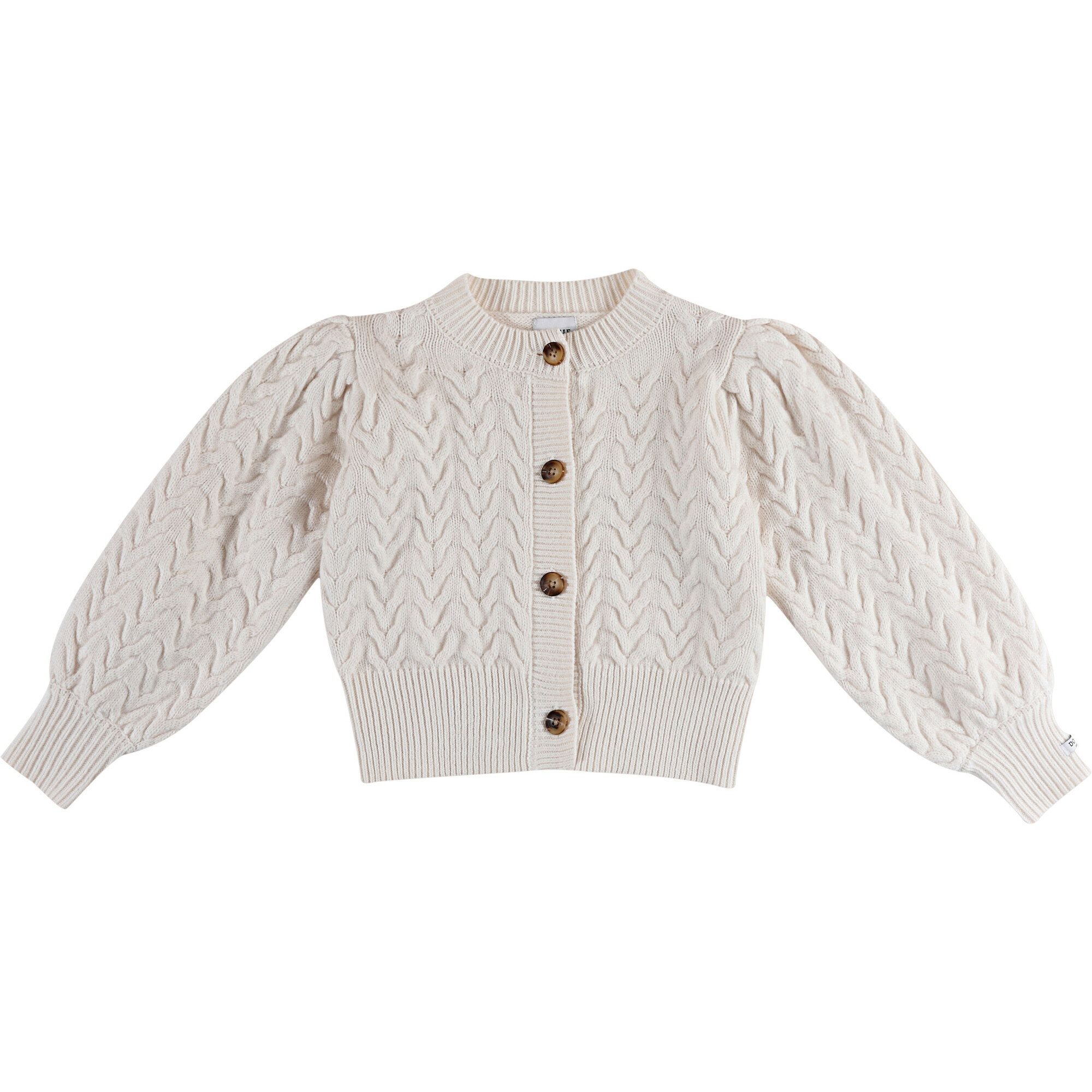 Zinne Wave Knit Blouson Sleeve Cardigan, Warm White - Cardigans - 1