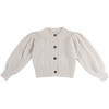 Zinne Wave Knit Blouson Sleeve Cardigan, Warm White - Cardigans - 1 - thumbnail