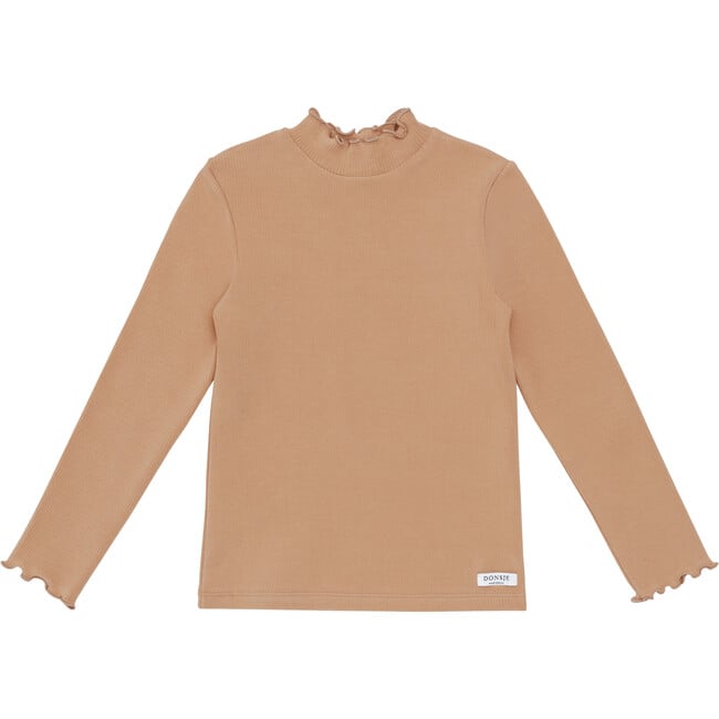 Wonsy Ruffle Neck Raglan Sleeve Shirt, Apricot