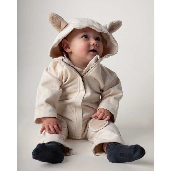 Lonik Sherpa Knee Patch & Ear Hooded Jumpsuit, Lammy Warm White - Jumpsuits - 2