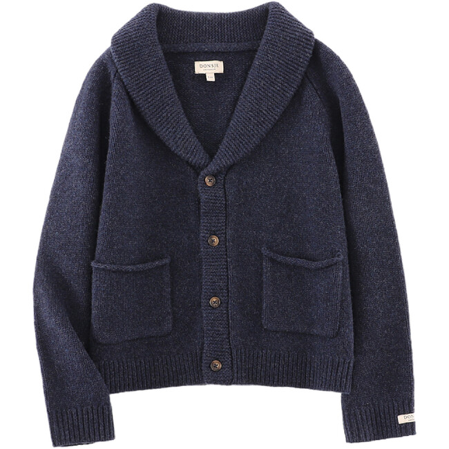 Kicher Merino Wool Relaxed Fit Cardigan, Blue Marine Melange - Cardigans - 1