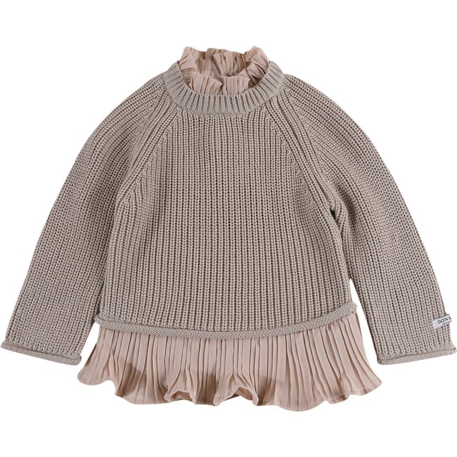 Irene Pleated Neck Ruffle Hem Sweater, Soft Taupe