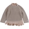 Irene Pleated Neck Ruffle Hem Sweater, Soft Taupe - Sweaters - 1 - thumbnail