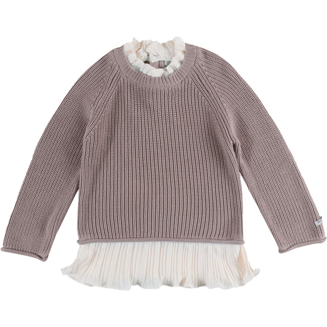 Irene Pleated Neck Ruffle Hem Sweater, Lilac