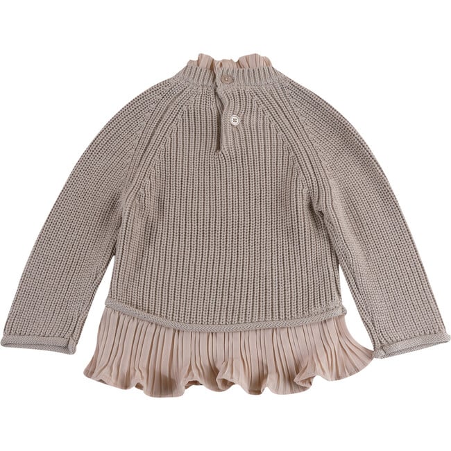 Irene Pleated Neck Ruffle Hem Sweater, Soft Taupe - Sweaters - 2