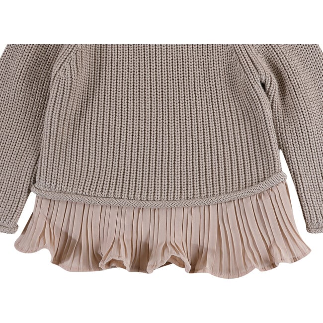 Irene Pleated Neck Ruffle Hem Sweater, Soft Taupe - Sweaters - 4