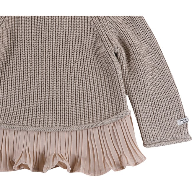 Irene Pleated Neck Ruffle Hem Sweater, Soft Taupe - Sweaters - 5