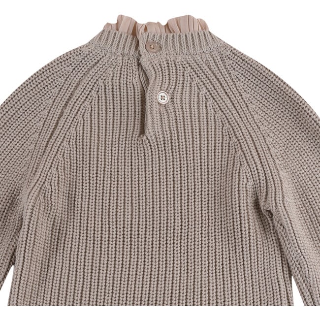 Irene Pleated Neck Ruffle Hem Sweater, Soft Taupe - Sweaters - 6