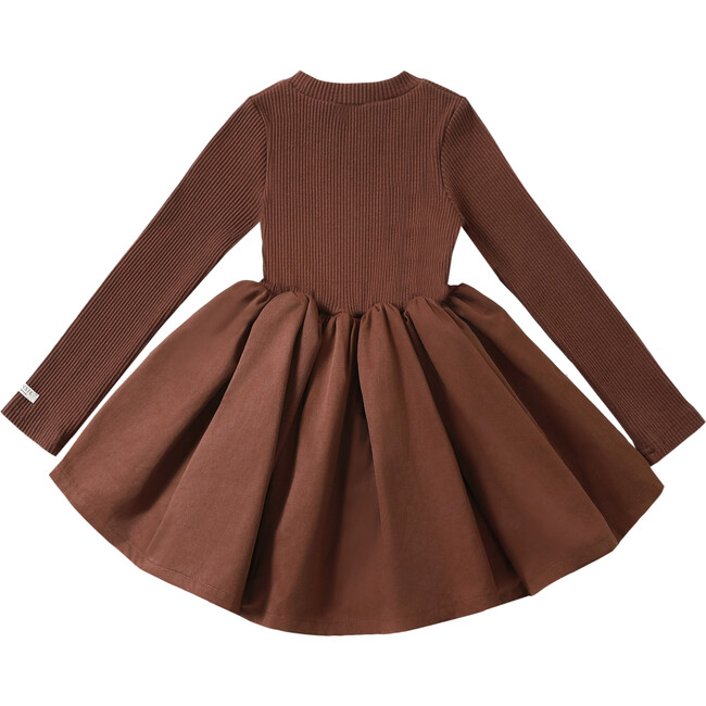 Furre Knit Bodice Gathered Skirt Dress, Mahogany - Dresses - 2
