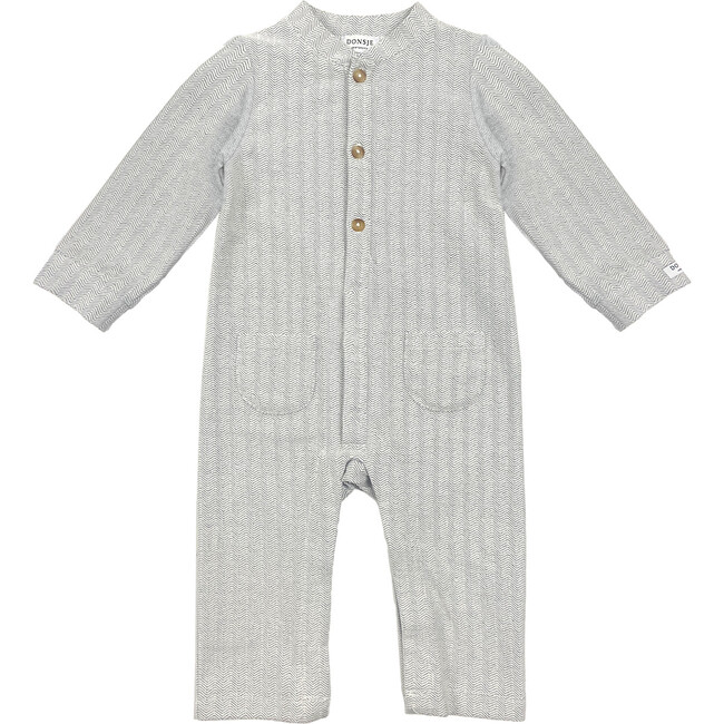 Bobian Long Sleeve Buttoned Jumpsuit, White Sand Melange