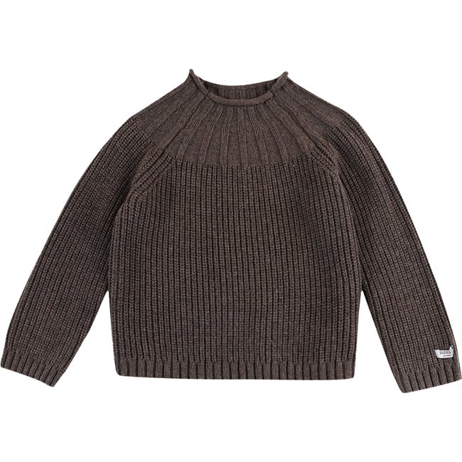 Dawi Ribbed Close Neck Raglan Sleeve Sweater, Espresso Melange