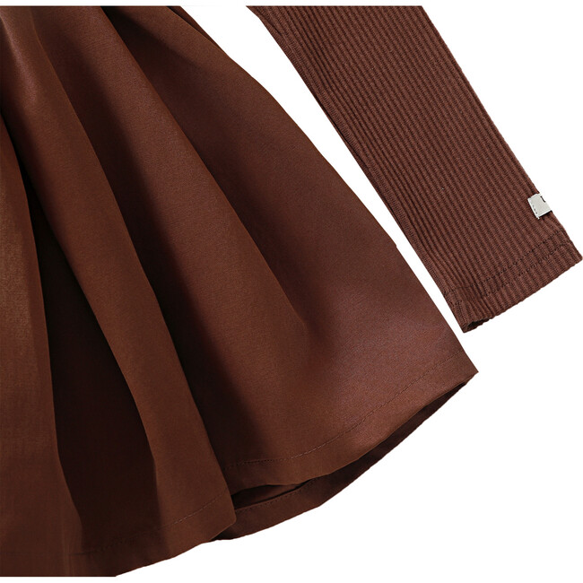 Furre Knit Bodice Gathered Skirt Dress, Mahogany - Dresses - 4