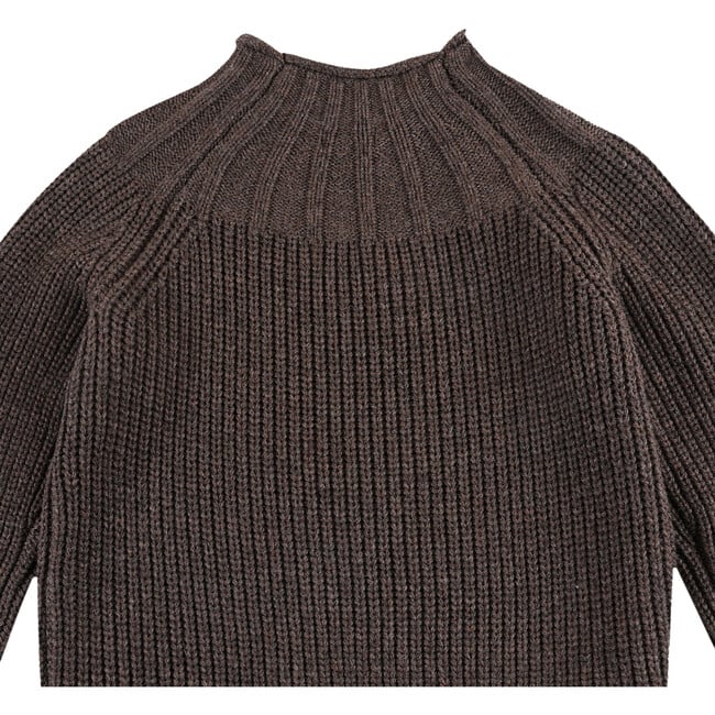 Dawi Ribbed Close Neck Raglan Sleeve Sweater, Espresso Melange - Sweaters - 4