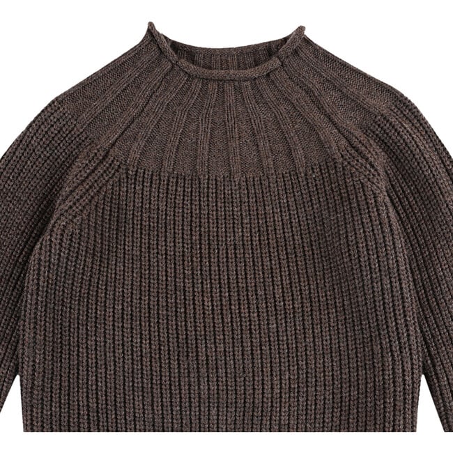 Dawi Ribbed Close Neck Raglan Sleeve Sweater, Espresso Melange - Sweaters - 5